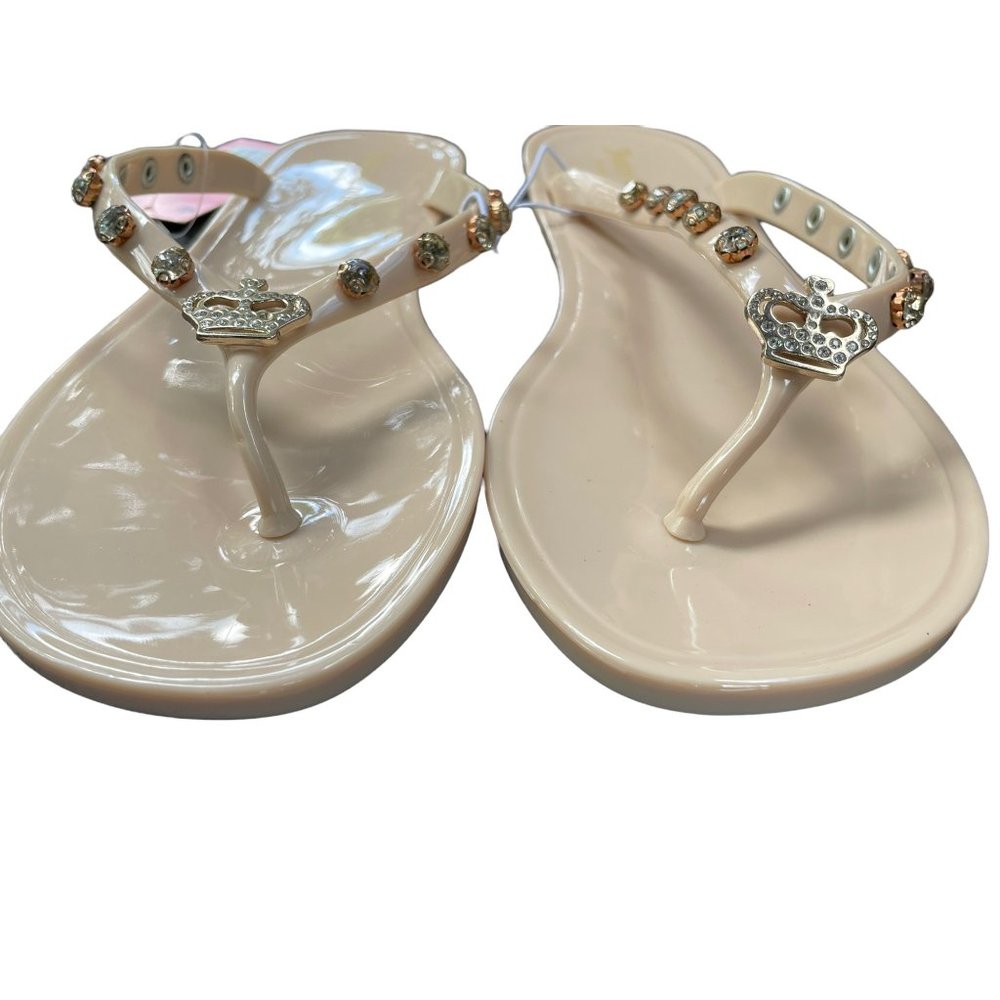 NWOT Juicy Couture Womens Sandal Size 10 Beige Flip Flop Studded Rhineston🌸 - Picture 4 of 15